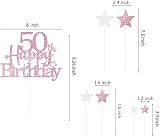 Pargleev Rose Gold Glittery 50th Birthday Cake Topper with Stars view 2