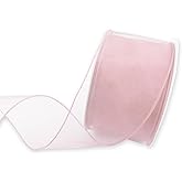 Habbiful Pink Organza Ribbon Spring Easter Wired Ribbons for Wreath Bows Crafts Gift Wrapping Pink Chiffon Ribbon for Home Birthday Party Wedding Easter Decoration 2.5" X 25 Yard