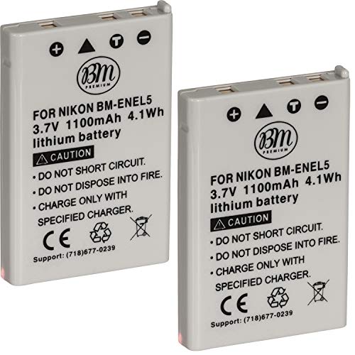 image for BIG MIKE'S ELECTRONICS BM Premium 2-Pack of EN-EL5 Batteries for Nikon