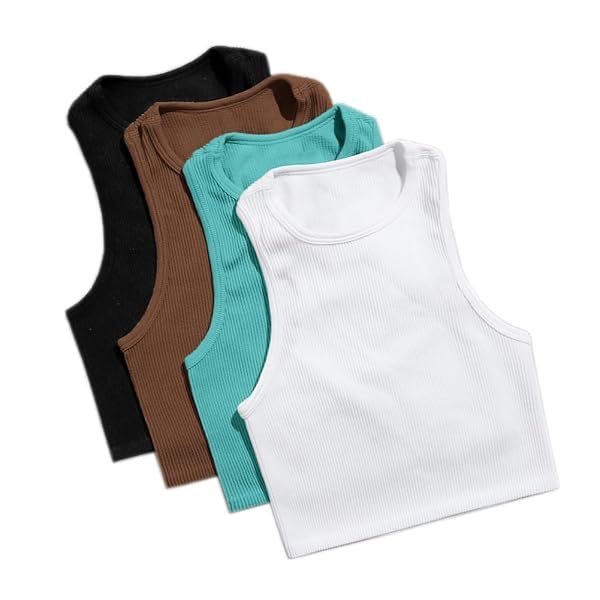 MISDENK WOMENS RIBBED CROP TOP SLEEVELESS BASIC WORKOUT TANK TOPS FITNESS SPORT RUNNING YOGA SHIRTS TOPS NO PADDING(WHITE,M)
