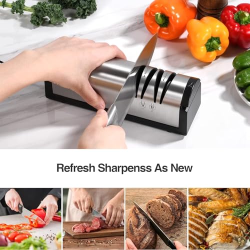 Professional 2-Stage Electric Knife Sharpener with Scissors Sharpener & Metal Dust Collection Box,Stainless Steel,Quick Sharpening & Polishing,Kitchen Sharpener for Home Chefs & Cooking Enthusiasts