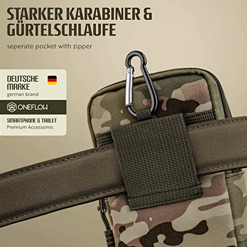 ONEFLOW Funda de supervivencia compatible con ZTE Blade A52 – Funda de nailon con mosquetón, funda táctica EDC con soporte para cinturón, funda exterior – Camo Verde