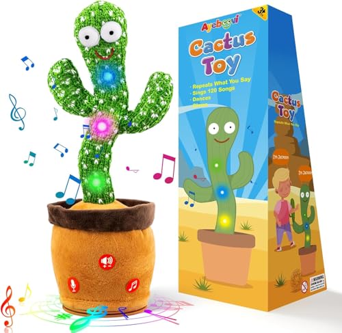 Ayeboovi Baby Toys Dancing Talking Cactus, Volume Adjustable Mimicking Recording Cactus Toy Repeats What You Say, Toddler Toys Singing Cactus with 120 Songs, Tummy Time Toys for Kids Boys Girls
