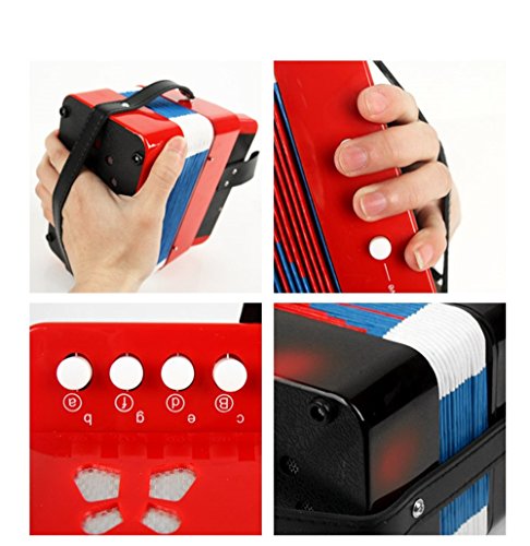 Elloapic Children‘s Kids' Accordion Keyboard Instruments with 7 Treble Keys, 3 Air Valves, Hand Strap, Early Learning Eduction Instrument Music Toy Red - Thumbnail 7
