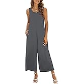 Nfsion Women's Summer Casual Loose Tank Jumpsuit Sleeveless Crewneck Jumpsuit Romper Outfits with Pockets