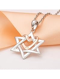 Apotie Collar de plata para mujer   Colgante de estrella de David con corazón de oro rosa
