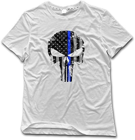 Mens Hipster Cotton Distressed Thin Blue Line The Punisher Skull T Shirts Tee