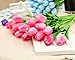 10PCS Wedding Decor PU Tulip Artificial Wedding Home Design Bouquet Flowers (darkpink)