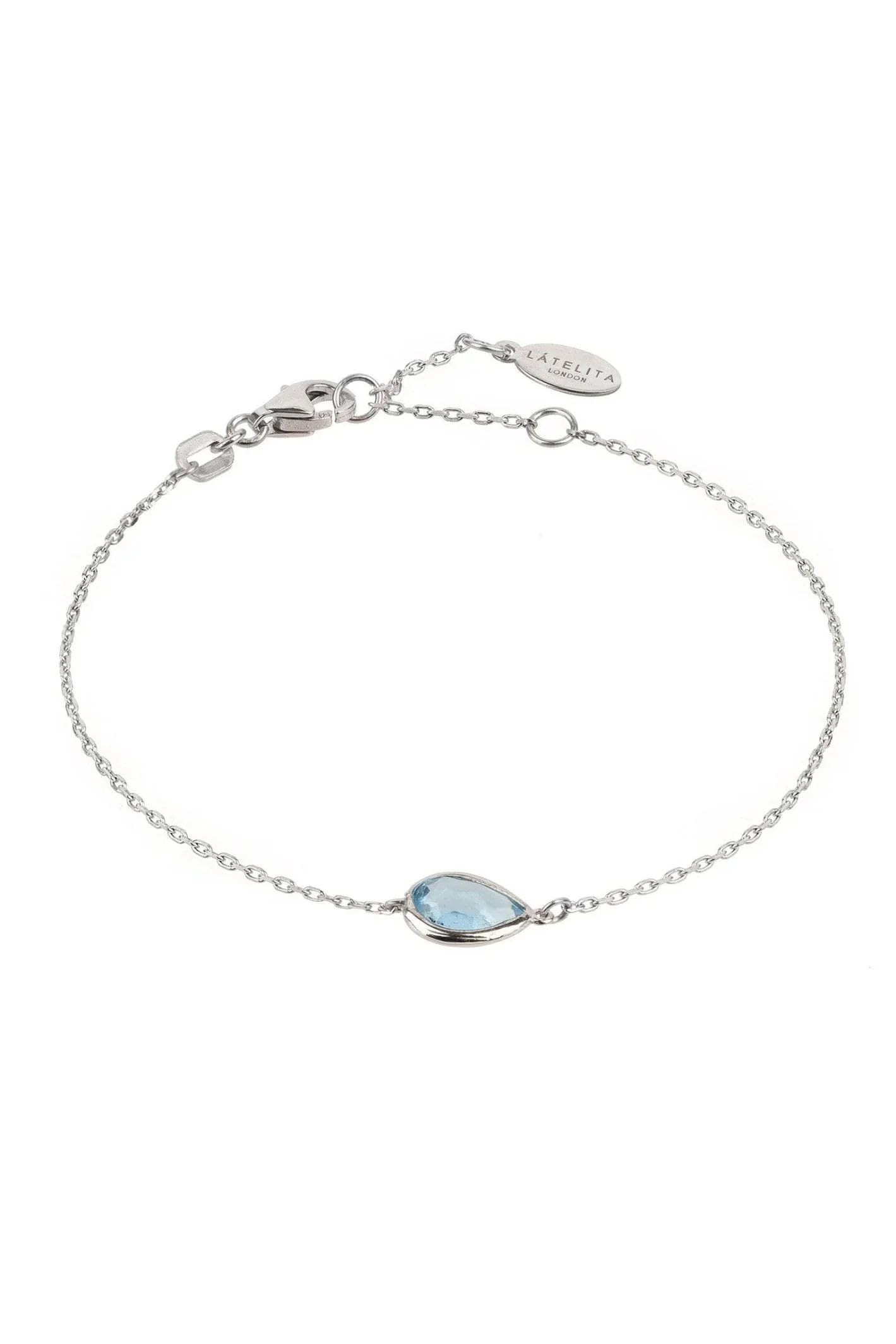 LATELITA Pisa Gemstone Bracelets Rhodium Plated Sterling Silver Natural Gemstone Pear Blue Topaz Blue Silver December