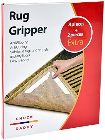 Rug Gripper by Chuck Daddy – 10 pieces Non Slip Rug Grippers for Hardwood Floors and Anti Curling all Carpet Corners