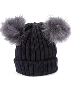 Womens Double Pom Pom Knitted Hats Winter Crimping Hairball Hat