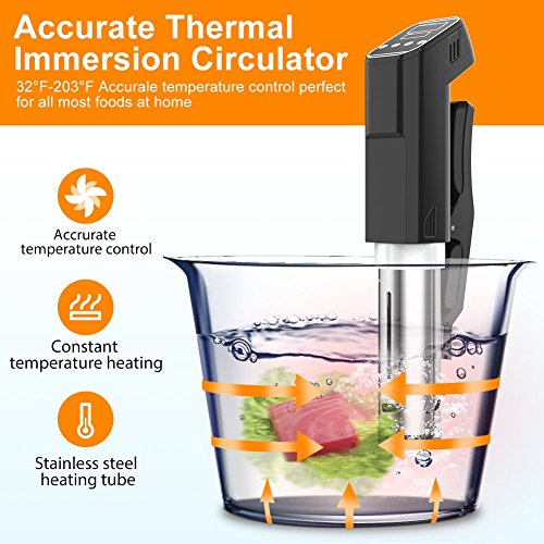 Sous Vide Slow Cooker Precise Cooker with Thermal Immersion Circulatory Accurate Temperature Digital Timer Display and FDA BPA-free Materials for Beef and Foods (Black)