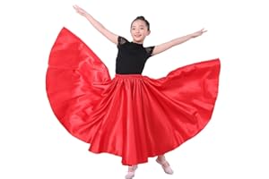 VNOEVW Girls Satin Full Dancing Circle Long Flowy Dance Skirt for Belly Dance, Flamenco, Classical & Folk Dance
