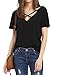 Haola Women's Summer Cross Front Tops Deep V Neck Casual Teen Girls Tees T Shirts L Black