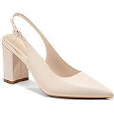 Junayuan Women's Pointed Toe Block Heel Pumps Slingback Chunky Heel Slip On Work Party Dress Shoes