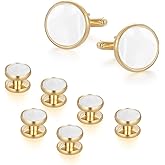 wynameleri Mens Classic Shirts Cufflink Studs, Mother-of-Pearl Tuxedo Shirt Button and Cuff Links Set, Formal Business Wedding Jewelry