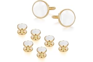 wynameleri Mens Classic Shirts Cufflink Studs, Mother-of-Pearl Tuxedo Shirt Button and Cuff Links Set, Formal Business Wedding Jewelry