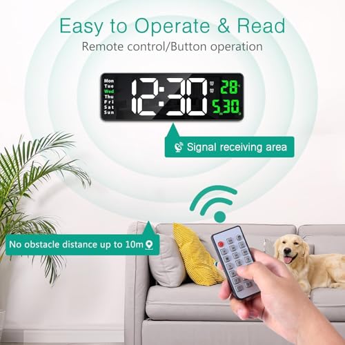 X spring Digital Wall Clock Large Display, 41CM Remote Control Wall Clock, Big Digital Clock with Clear LED Display, Adjustable Brightness, Date Week Temperature, Wall Clocks for Living Room Bedroom