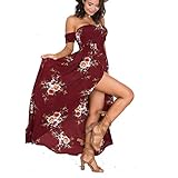 Women Boho Style Off Shoulder Beach Summer Long Dress (red, M)
