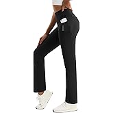 Emlovm Women's Fleece Lined Pants Straight Leg Yoga Leggings Winter Warm Flare Pants with Pockets Water Resistant