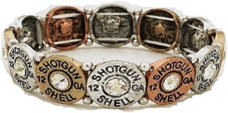 Western Faux 12 GA Gauge Shotgun Bullet Shell Rhinestone Bracelet (Silver Gold Copper Tone)