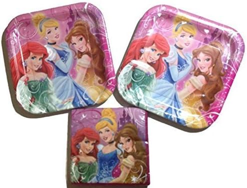 Disney Princess Party Supplies Plates and Luncheon Napkins for 16 - Ariel Cinderella Belle (Bundle of 2 items) by unique ind