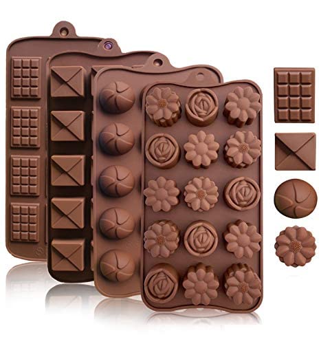 Silicone Chocolate Moulds, Flowers Shape Hemisphere Shape Square Candy Molds Ice Cube Tray,Non Stick Reusable Handmade DIY Baking Mold,4 Pack