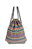 Farway Unisex Canvas Drawstring Bag Ethnic Knit Bohemia Backpack Shopping Sack Bags