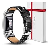 Fitbit Charge 2 Bands - ICHECKEY Genuine Leather Replacement Wristband Bracelet, Large Small Charge 2 Fitness Strap with Metal Connector