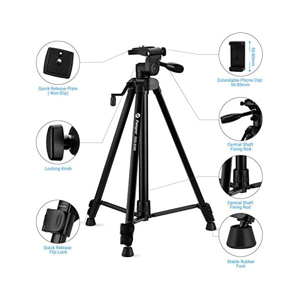 Camera Tripod Fotopro 59" Cameras Stand Lightweight Aluminum Tripod with Phone Clip and Carry Bag for iPhone/Android Phone and Nikon Canon DSRL Cameras – Bild 7