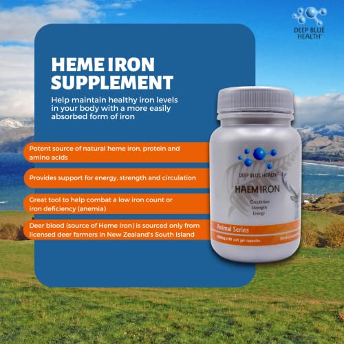 New Zealand Heme Iron Supplement 1000mg x 90 Soft Gel Capsules Iron