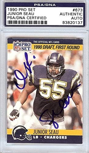 Junior Seau Autographed 1990 Pro Set Rookie Card 673 San Diego 