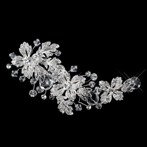Fabrizia Swarovski Crystal Bead &amp; Rhinestone Flower Wedding Bridal Tiara Hair Clip