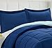 HIG 3pc Down Alternative Comforter Set - All Season Reversible Comforter with Two Shams - Quilted Duvet Insert with Corner Tabs - Box Stitched - Breathable, Soft (Full/Queen, Navy/Light Blue)