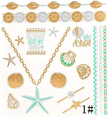 HJLWST 8 Assorted Patterns Gold Tattoo Sticker Temporary Flash Tattoos Star Jewllry Necklace Body Art with 3PCS Colorful Tattoo , 8#