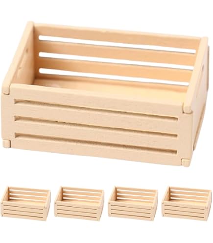 Set De 3 Cestas De Almacenamiento De Madera Para Casa De Muñecas | Estilo Realista Beige | Accesorios Decorativos En Miniatura