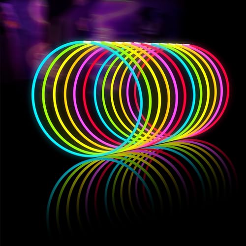 Glow Fever Glow Sticks Bulk 100ct 22'' Glow Necklaces with Connectors, Neon Light Sticks for Party Festivals Raves Concert Birthday Wedding, Multicolor