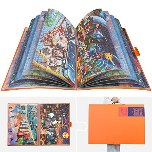 HXMARS Puzzle Storage Folder for 1000-Pieces: Large Capacity Jigsaw Puzzles Organizer Portable with 10 Pockets, Dustproof & Protective Puzzle Accessory Orange