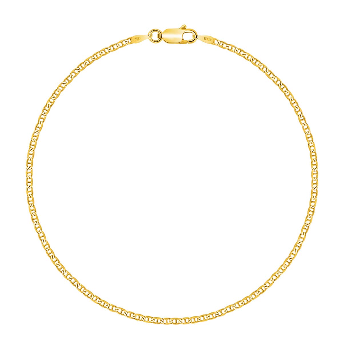 PLANETYS - 18K Yellow Gold Plated 925 Sterling Silver Flat Marina Flat Mariner Chain Anklet Width: 1.8 mm