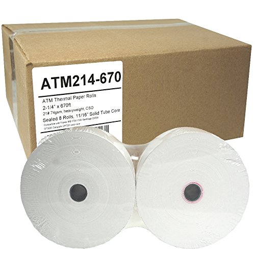 ATM Paper 2-1/4 x 670, 74g, Sealed 8 Rolls Tranax MB 1700 1705 GenMega G2500 GT3000