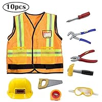 Mizzuco Kids Construction Worker Costume for Halloween Role Play Worker Play Pretend Costume with Accessories 10pcs Yellow