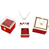 Friog Preserved Rose In Rotating Jewelry Box Gifts with Gold Engraved Heart Necklace, Personalized Romantic Gift for Wife, Girlfriend, Mom,Sisters, Grand Mother,Annivesary Mother's Day, Birthday Gift