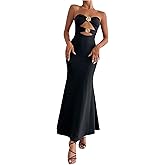 GORGLITTER Women's Flower Strapless Bodycon Maxi Dress Cut Out Sleeveless Fishtail Cocktail Summer Tube Long Dresses