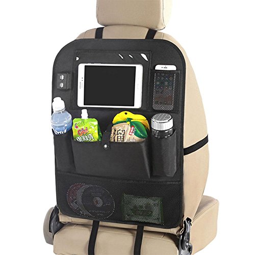 AOLVO Backseat Car Organizer for Kids, Kick Mats Back Seat Car Protector with Multi Pocket Storage Bag Holder & 4 USB Port for IPad Tablet Bottle Drink Tissue Box Toys Vehicles Travel Accessories
