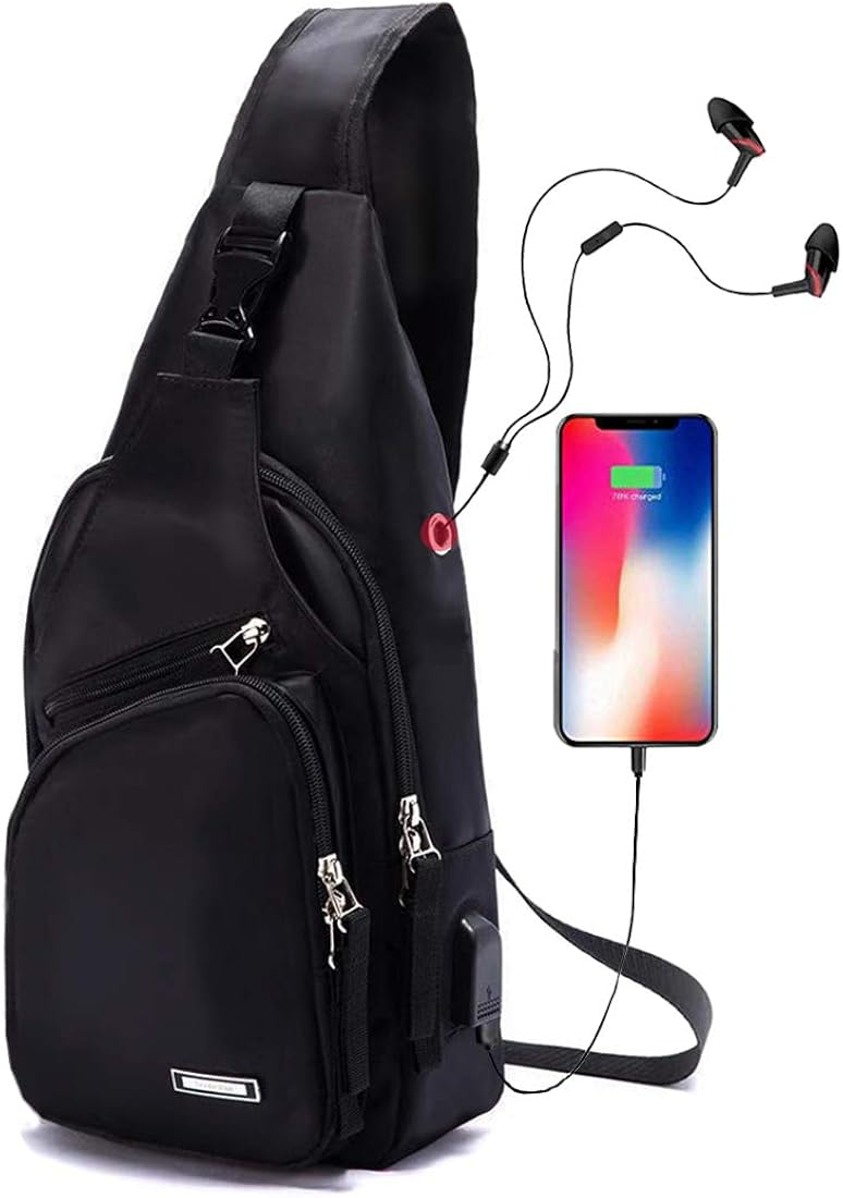 Men Sling Backpack Nylon Water Resistant Shoulder Chest Crossbody Sling