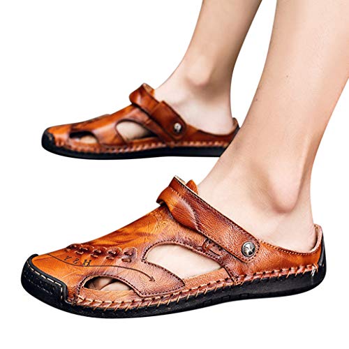 Leather Sandals for Men 2019 New Casual Lightweight Hiking Beach Water Shoes (US:8, Red 4)