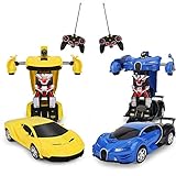 Pack of 2 RC Transform Car Robot,RC Car Robot,Deformation Car Toy,Race Car Radio Control Toys for Kids- Each with Different Frequencies Both Can Race Together