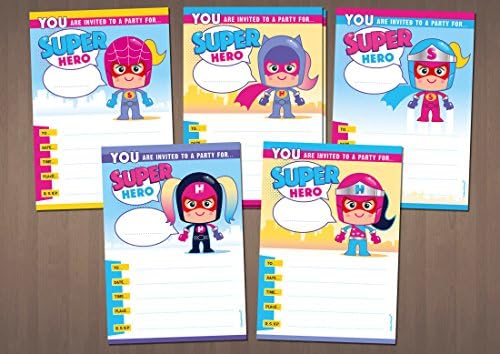 20 x Children's Birthday Party Invitations - Mixed Superhero Girls (No Envelopes)