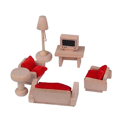 ueetek Wooden Living Room Set mininature Dollhouse Furniture Toy for Kids Children