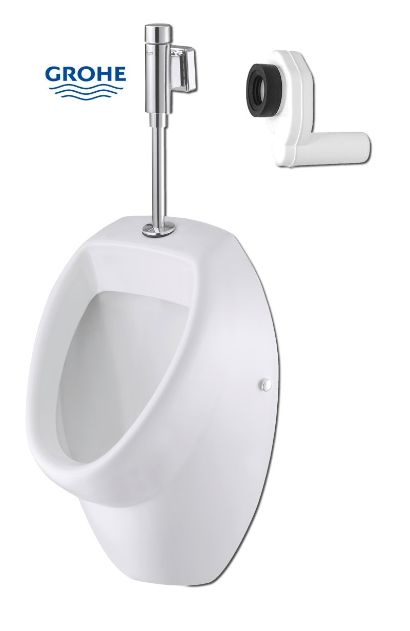 Domino Urinal Set inkl. GroheDruckspüler & Siphon Zulauf von oben